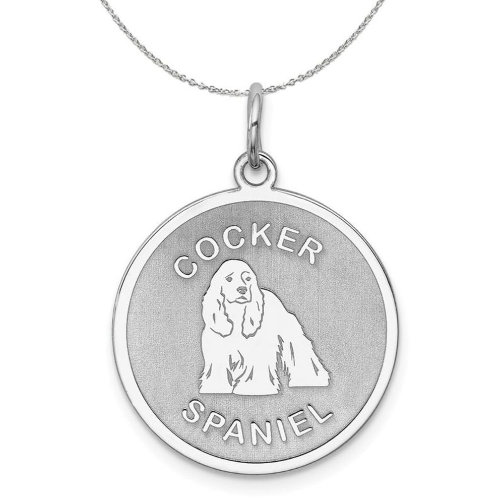 Sterling Silver Laser Etched Cocker Spaniel Dog 19mm Necklace - 18 In